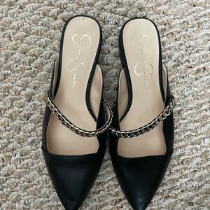 Jessica Simpson Black Mules with Chain Detail